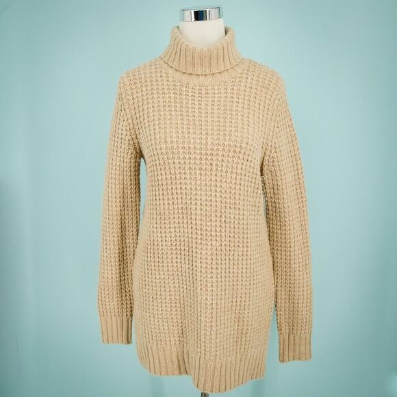 J. McLaughlin Size Medium M Beige Turleneck Waffle Knit Wool Cashmere Sweater - Picture 1 of 7
